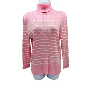 Lauren Ralph‎ Lauren Cotton Turtleneck Pink White Long Sleeve Sweater Size XL